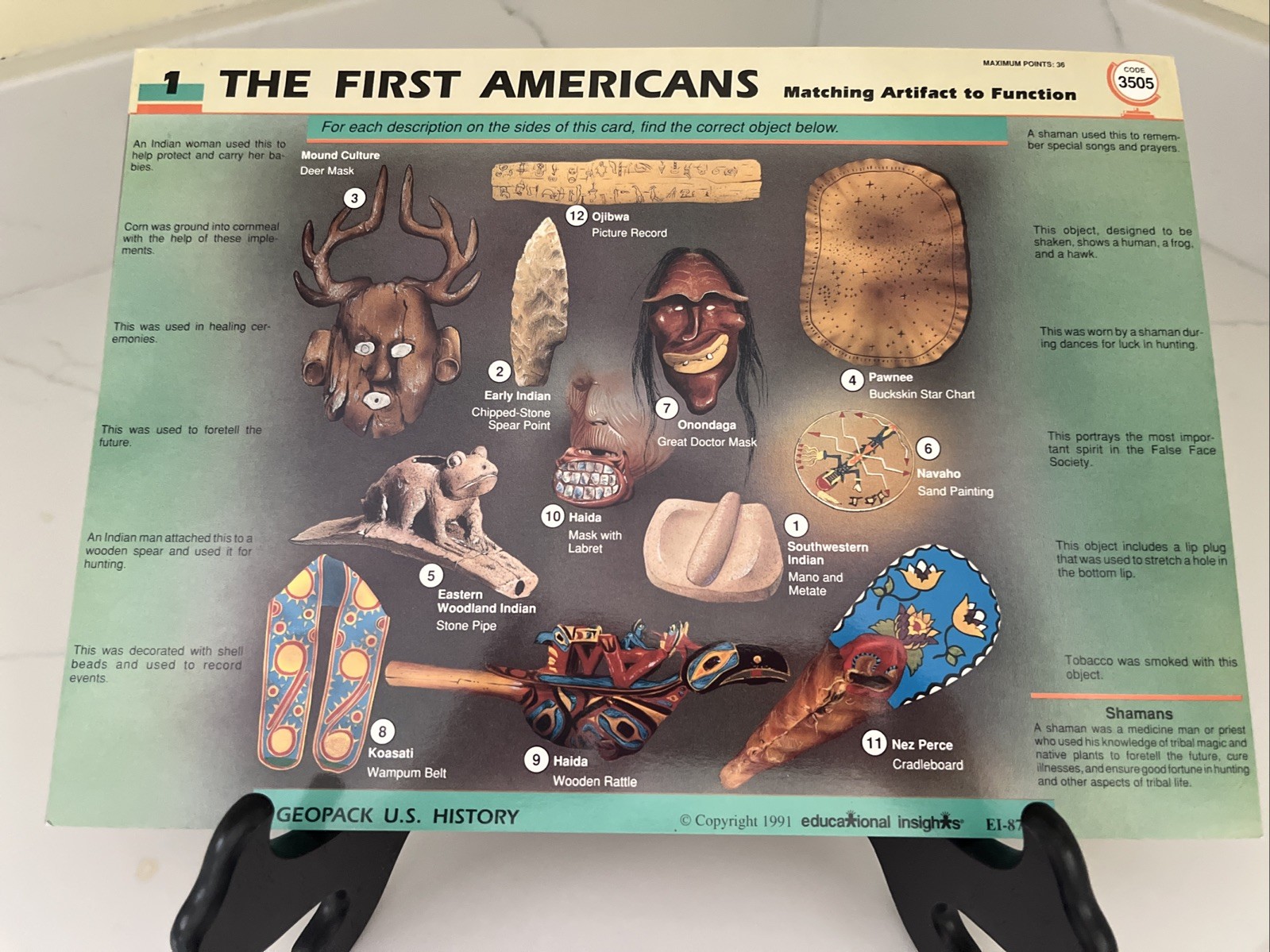 Lot of 5 1991 Laminated GEOPACK U.S.History Learning Game Cards from Set EI-8713