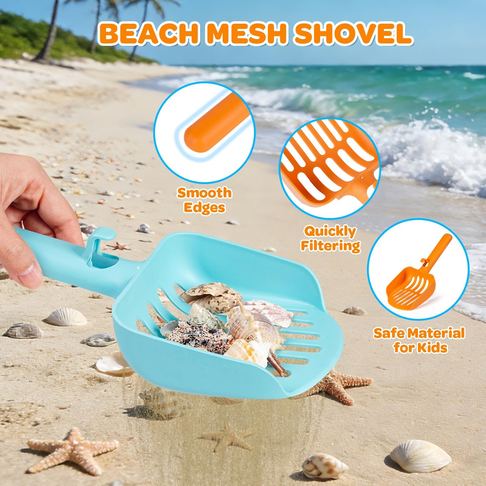 Beach Sand Toy Kids Age 4-8 Sandbox Kits with Mesh Shell Bags, Multicolored