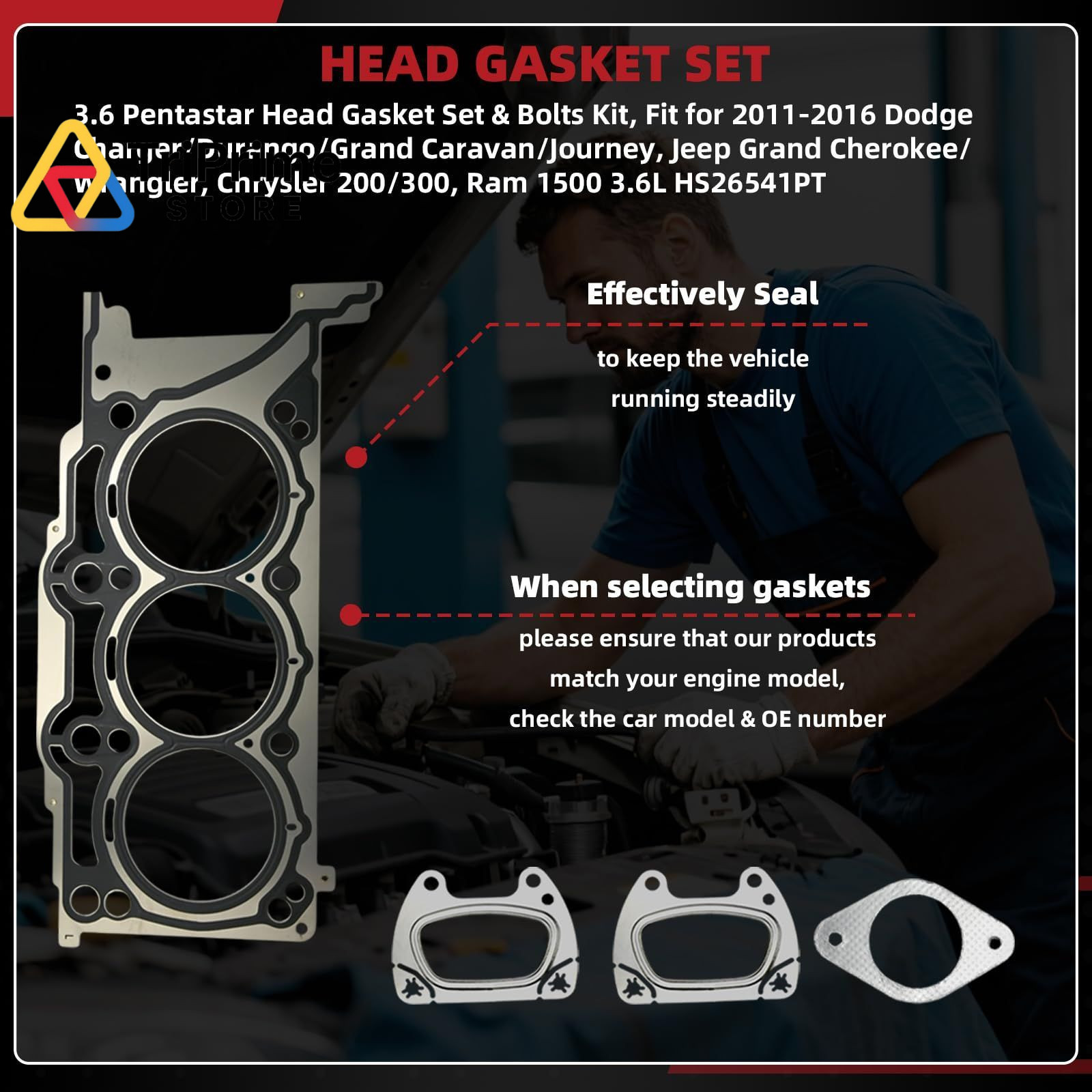 Head Gasket Set Bolts Kit HS26541PT ES72467 for 3.6L V6 Pentastar, BLACK