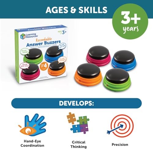 Learning Resources Recordable Answer Buzzers – Set of 4, Ages 3+ | Pre-K