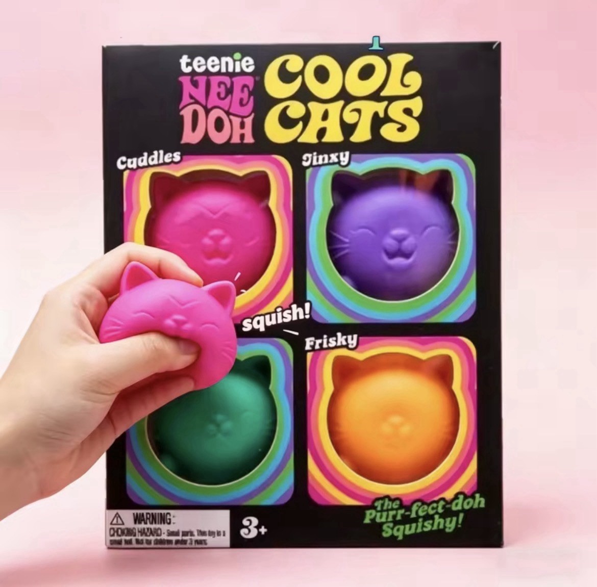Nee Doh Teenie Cool Cats Tactile Squishy Squeeze Toy Set 4 Pack Age 3+