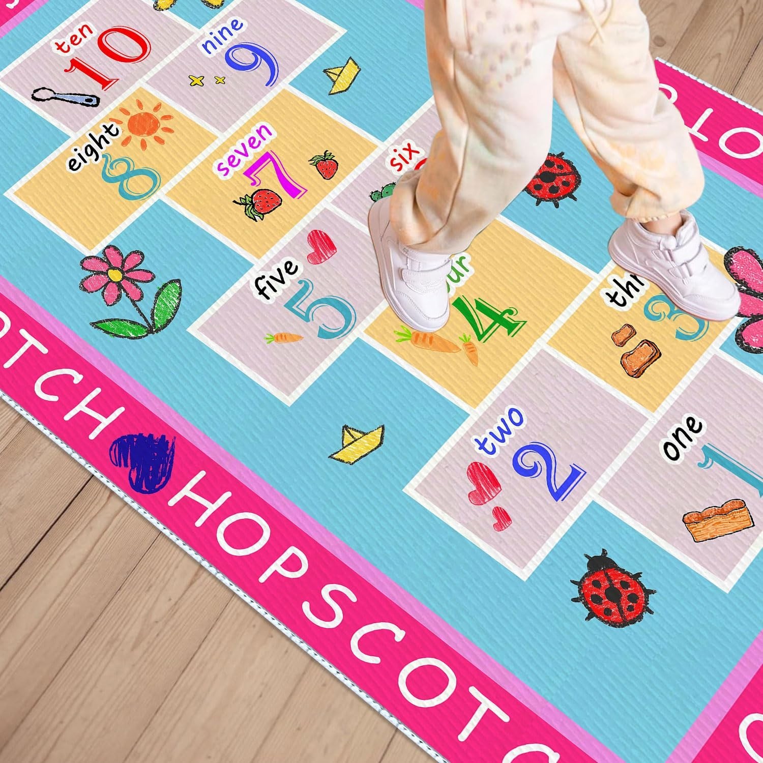 Kids Hopscotch Rug, 2′ 7″ x 4′ Hop and Count Game Mat, Numbers Fun Anti Slip …