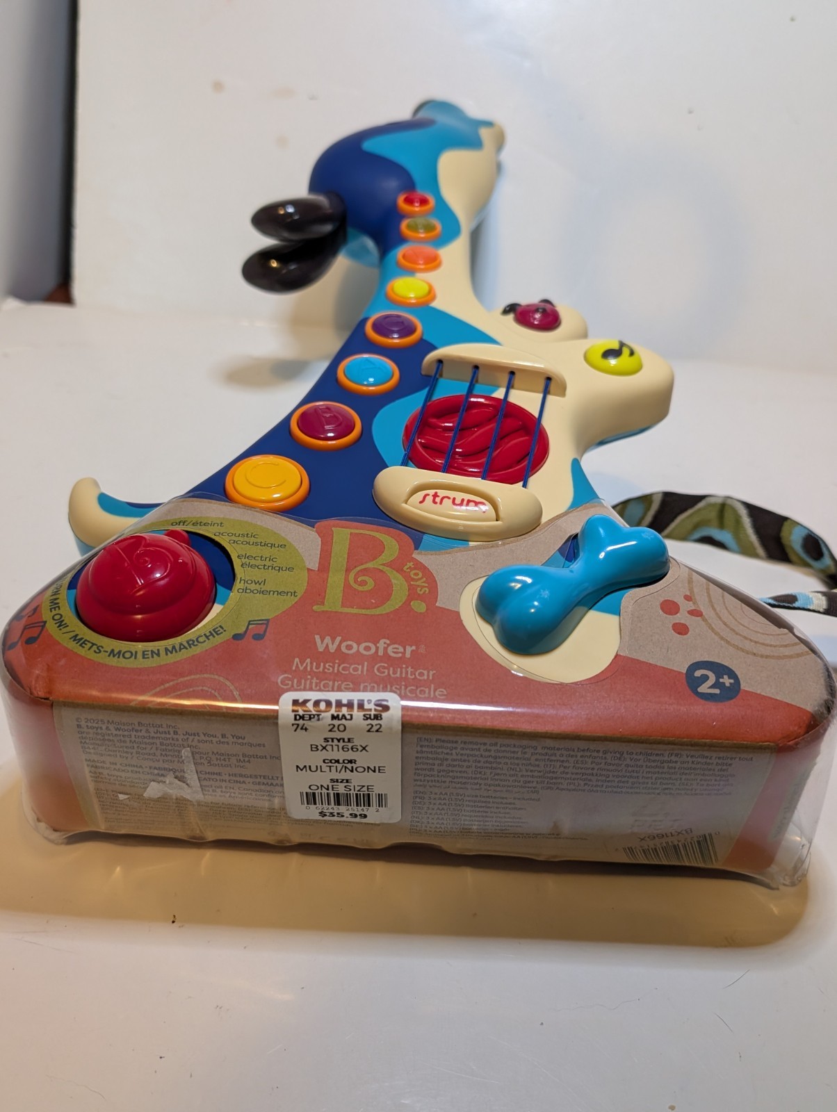 New B. Toys Woofer Guitar 8 Musical Chords 3 Play Modes Hound Dog Guitar 2-6 Yrs