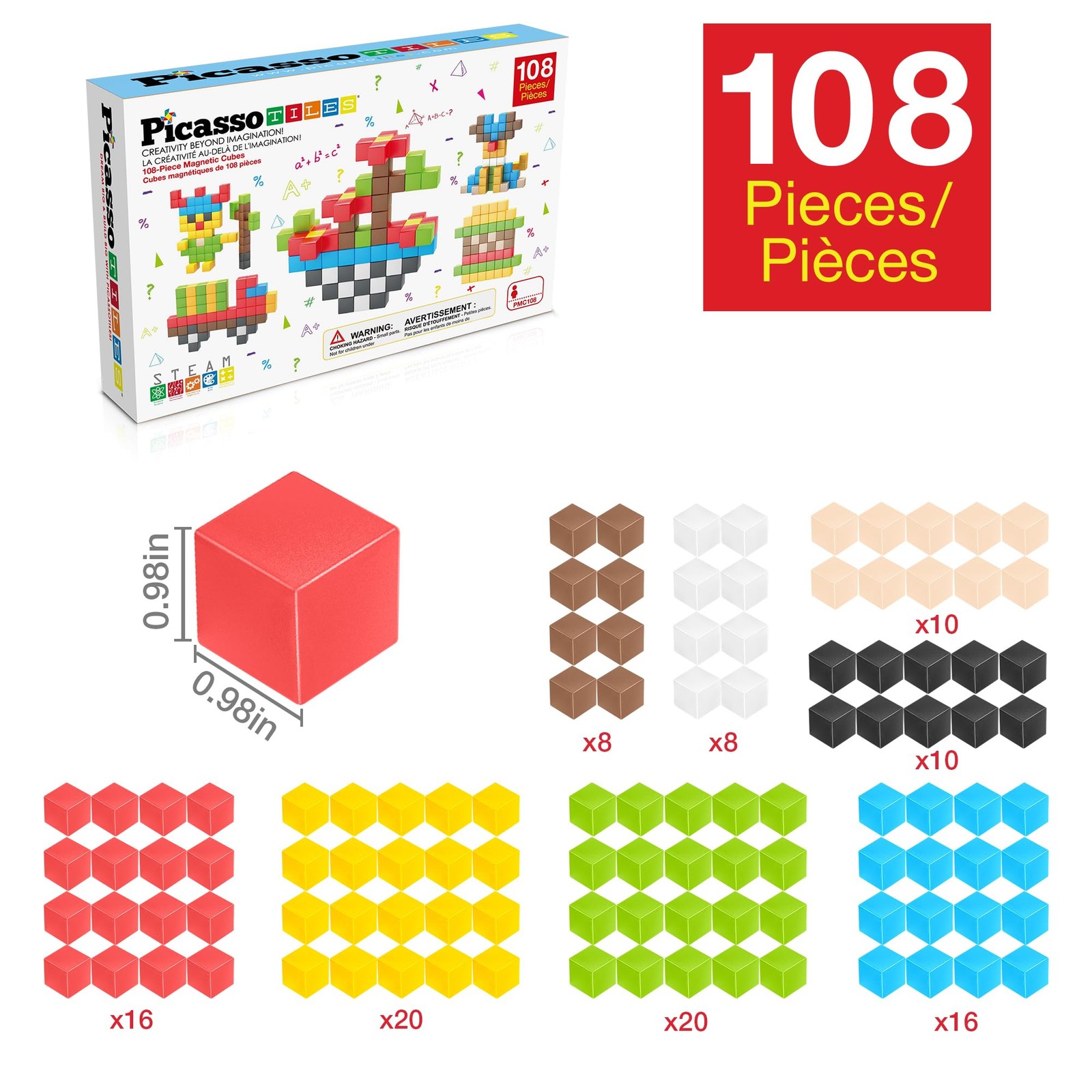 108pcs 1” Magnetic Puzzle Cubes Magnet Toys Preschool Large