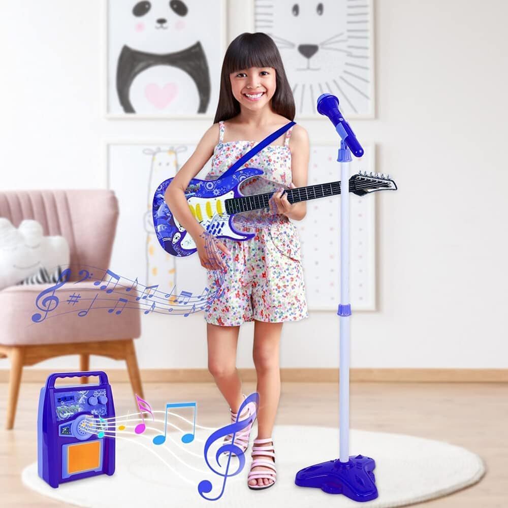 Kids Multi-color Electric Guitar Set MP3 Player Learning Toys Microphone, Amp