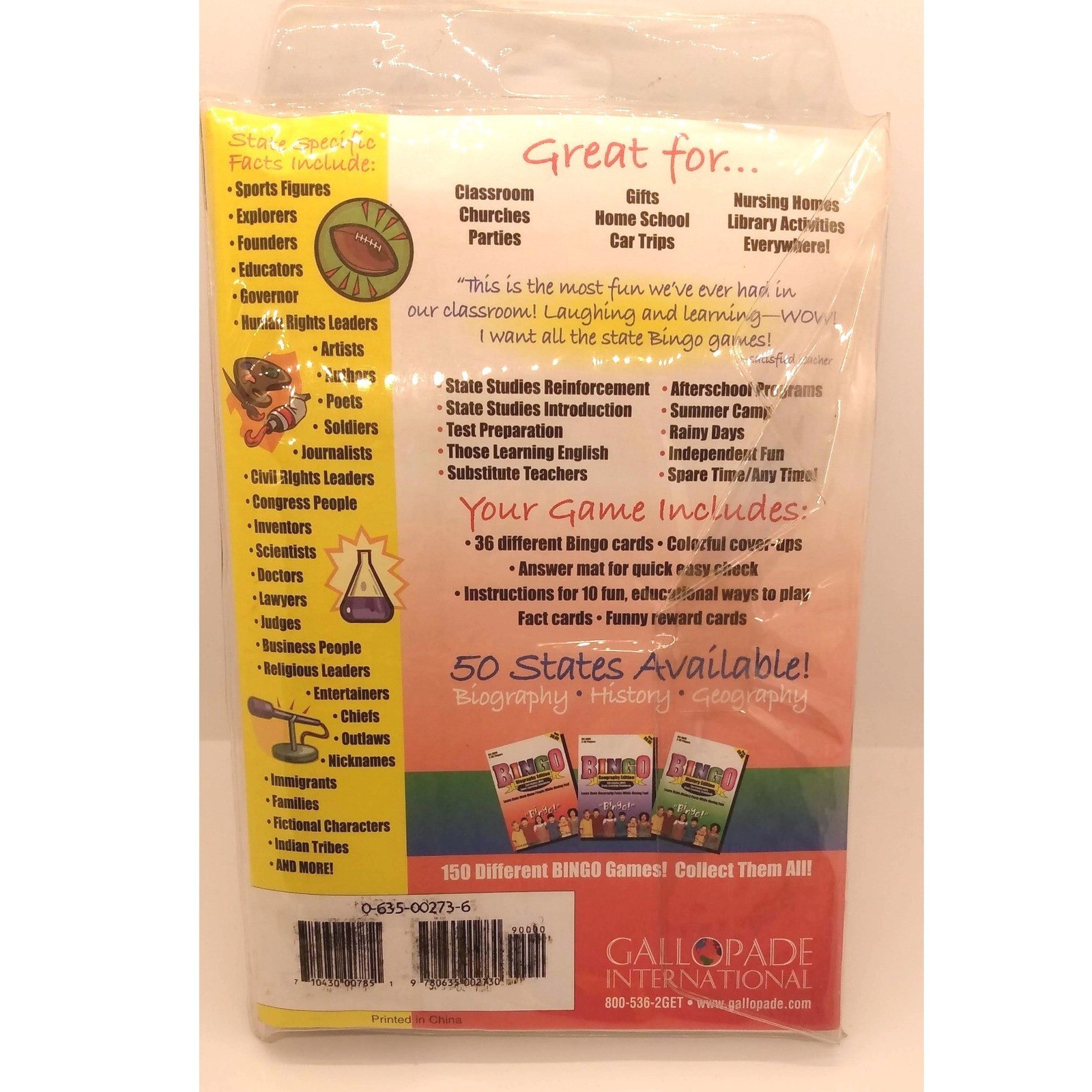 New COLORADO Educational BINGO Game Biography Edition Classroom Home School