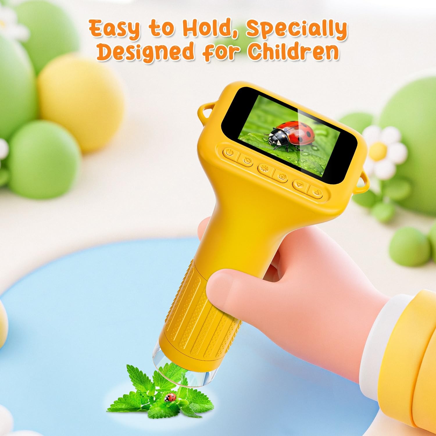 SKYBASIC Digital Microscope for Kids, 2″ Screen 1000X Handheld Yellow