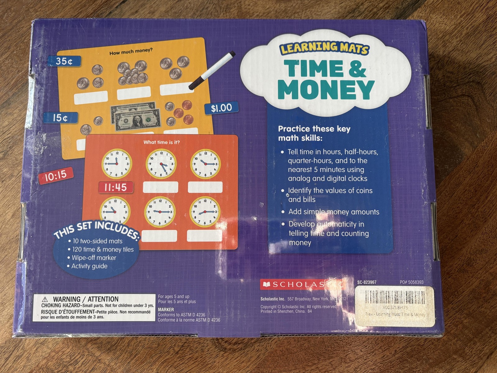 Scholastic Learning Mats Time & Money Math Kit Grades K-2 5+ Multicolor New