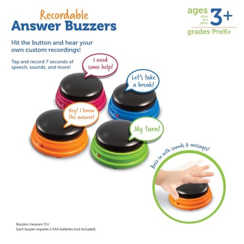 Learning Resources Recordable Answer Buzzers – Set of 4, Ages 3+ | Pre-K