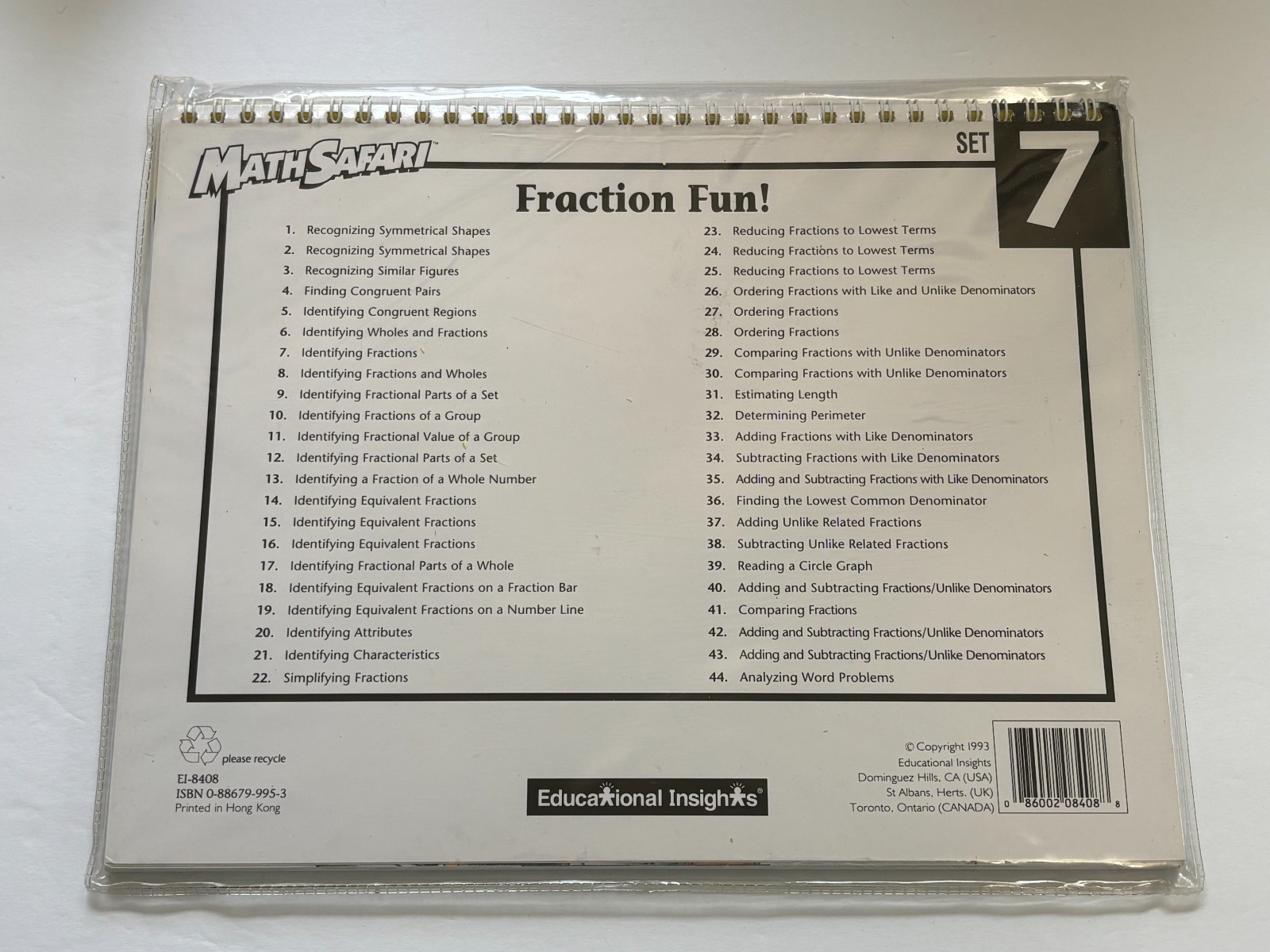 MathSafari Fraction Fun Set 7 Lesson Book Educational Insights Ages 9+