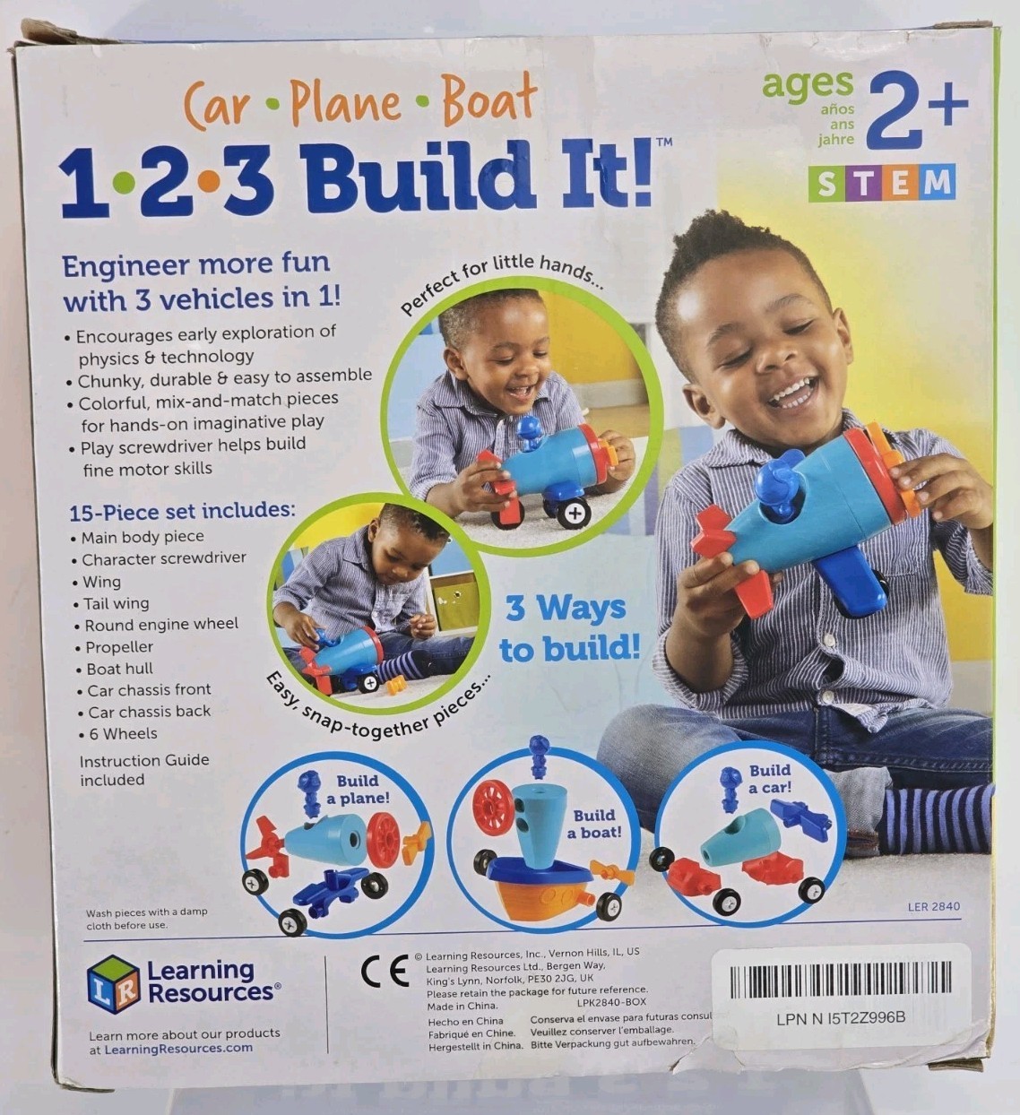 NEW SEALED Learning Resources STEM 1,2,3, Build It Car, Plane, Boat Kit Ages 2+