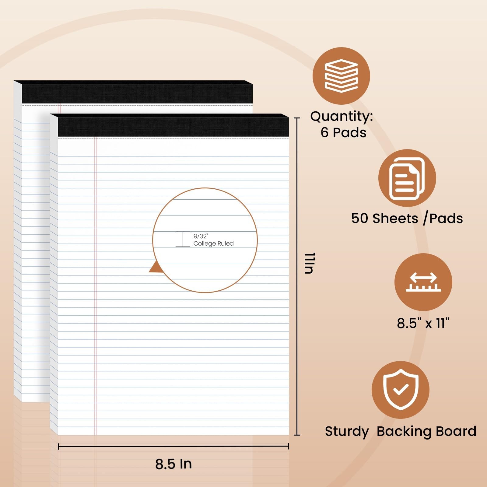 6Packs Legal Pads 8.5 x 11 Inch, 50Sheets/Pack, College Ruled & Perforated Wh…