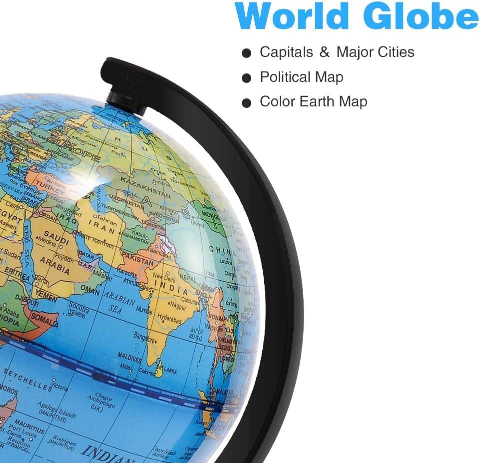 4” World Globe for Kids Learning, Educational Rotating World Map Globes Mini Si