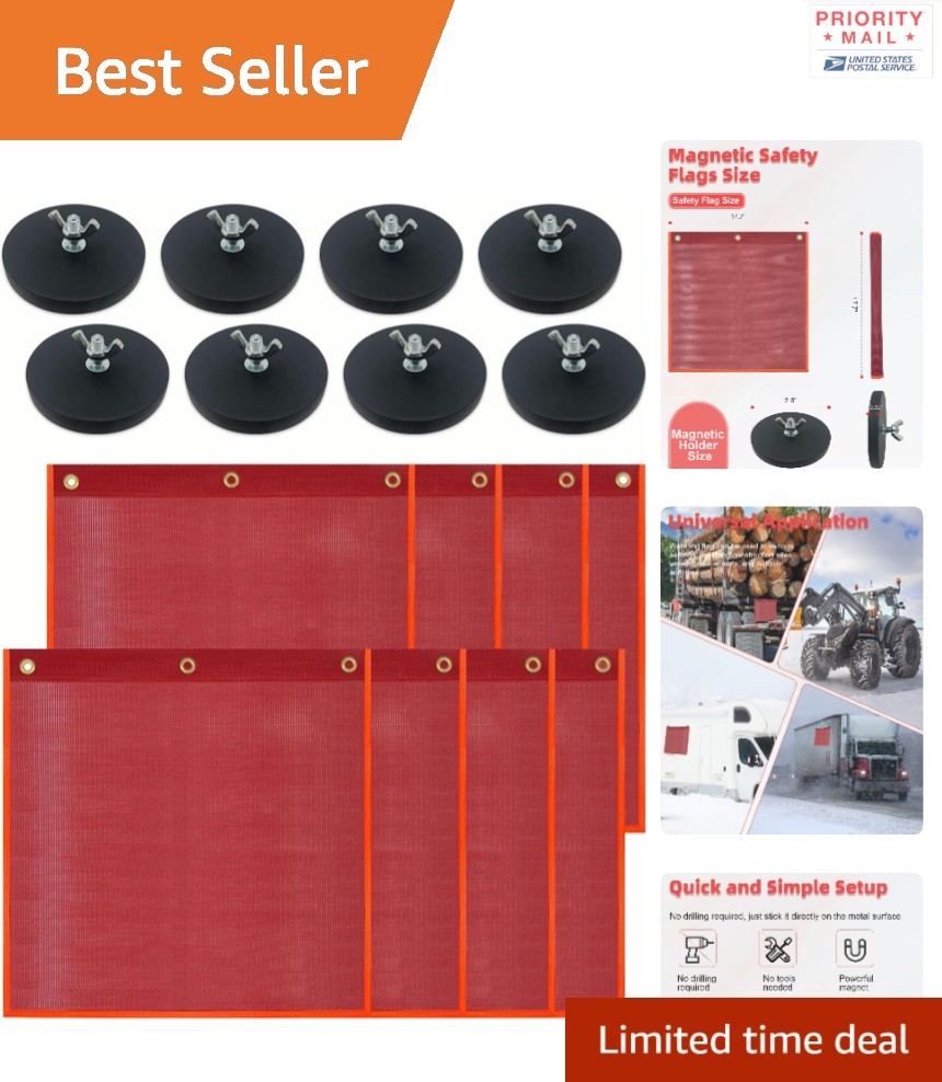 Heavy Duty Magnetic Safety Load Flags 8 Pack 45 cm PVC Warning Flags Outdoor Use