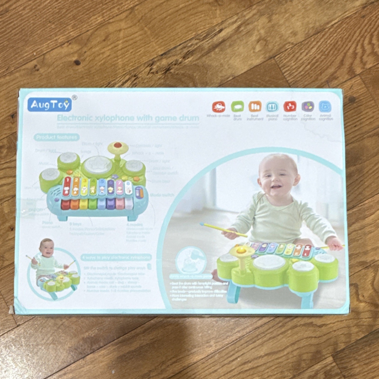 AugToy Electronic Xylophone & Game Drum Musical Toy for Ages 1-2 Years