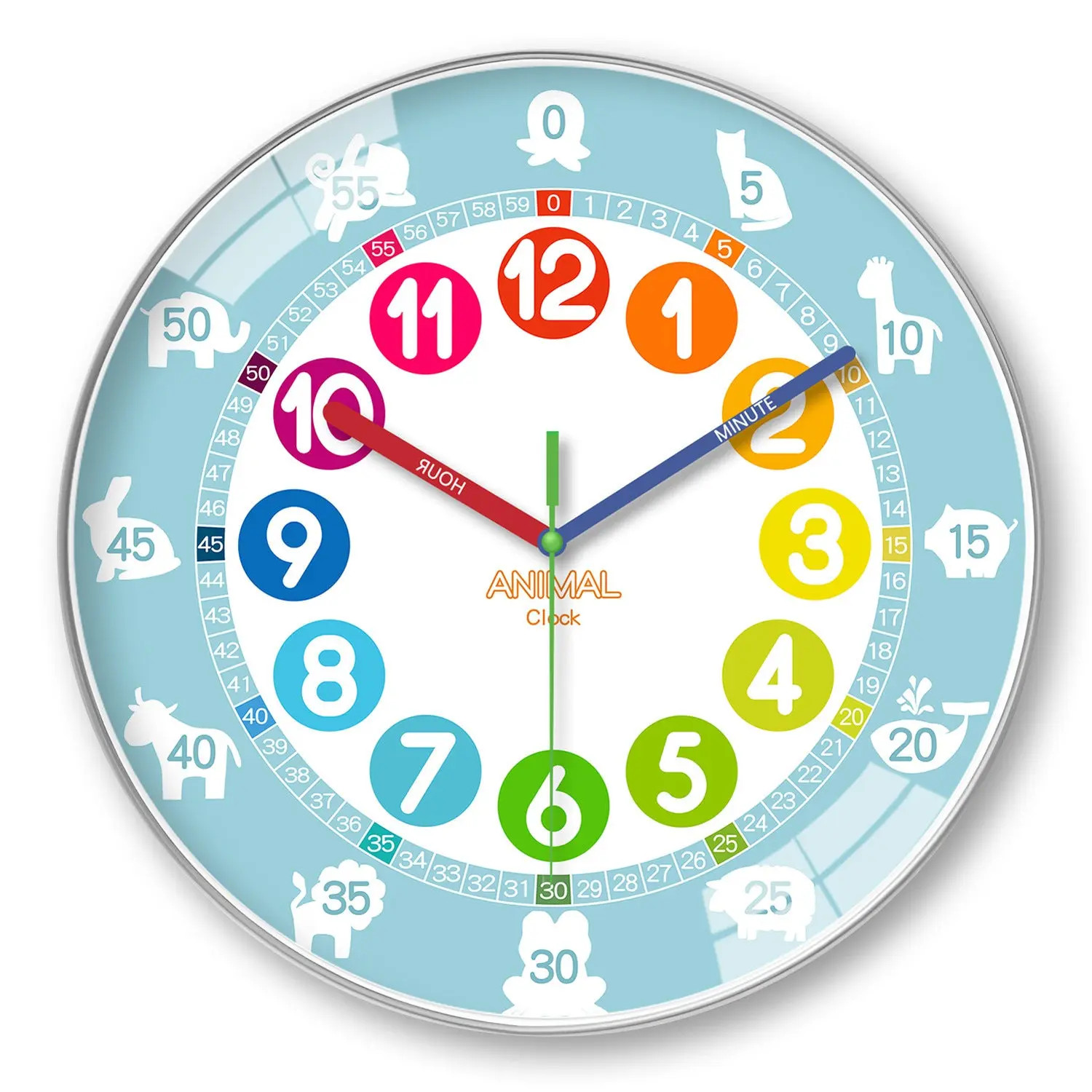 Rainbow Silent Wall Clock Modern Quartz Educational Clock for Kids & Home |
