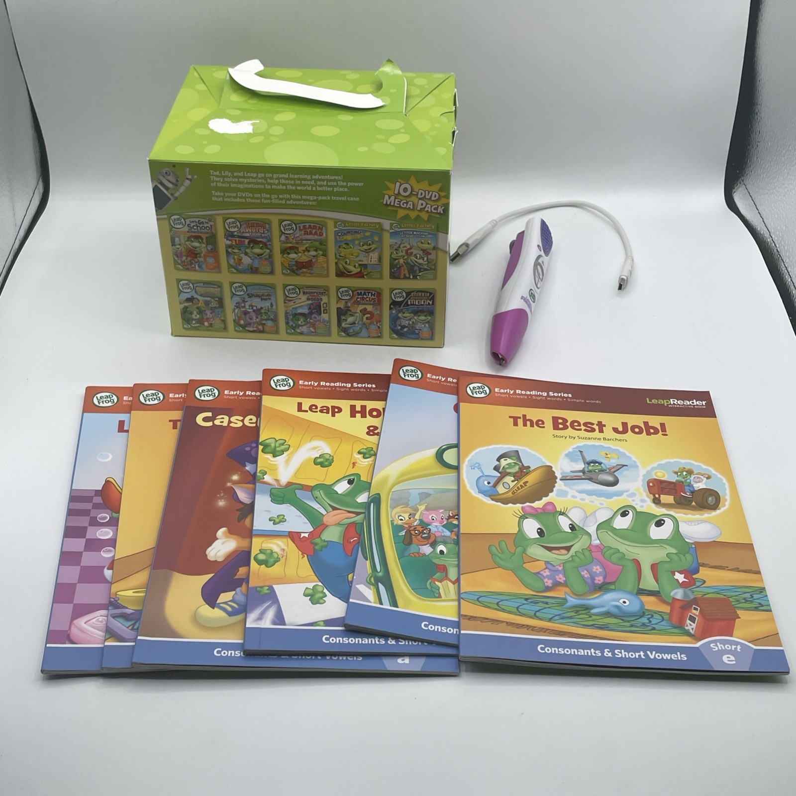 Leap Frog Learn With Leap 10 DVD Set With 6 Books Leaped Reader Pen w USB READ