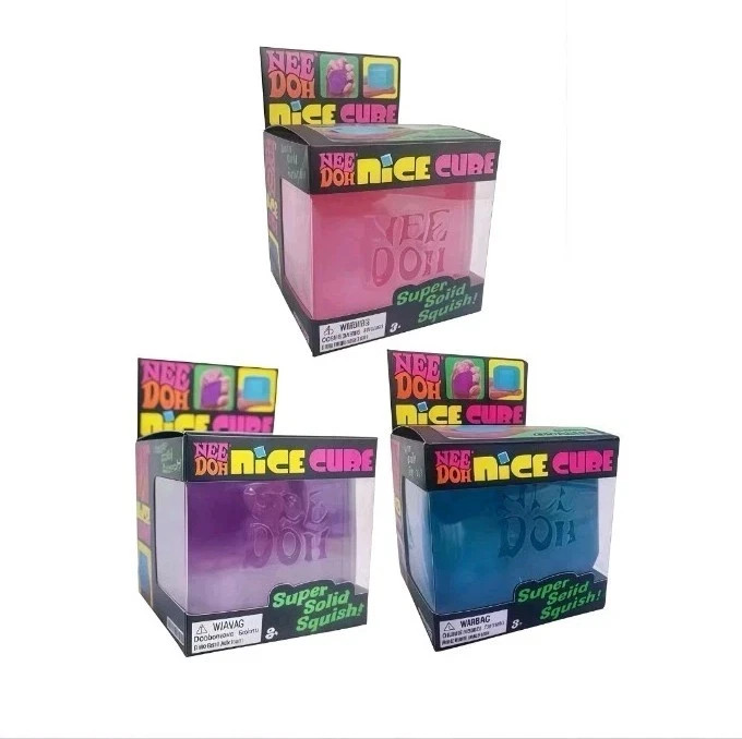 New NeeDoh Nice Cube 2.25″ Super Solid Squish 3-Pack Blue Pink Purple Free Ship!
