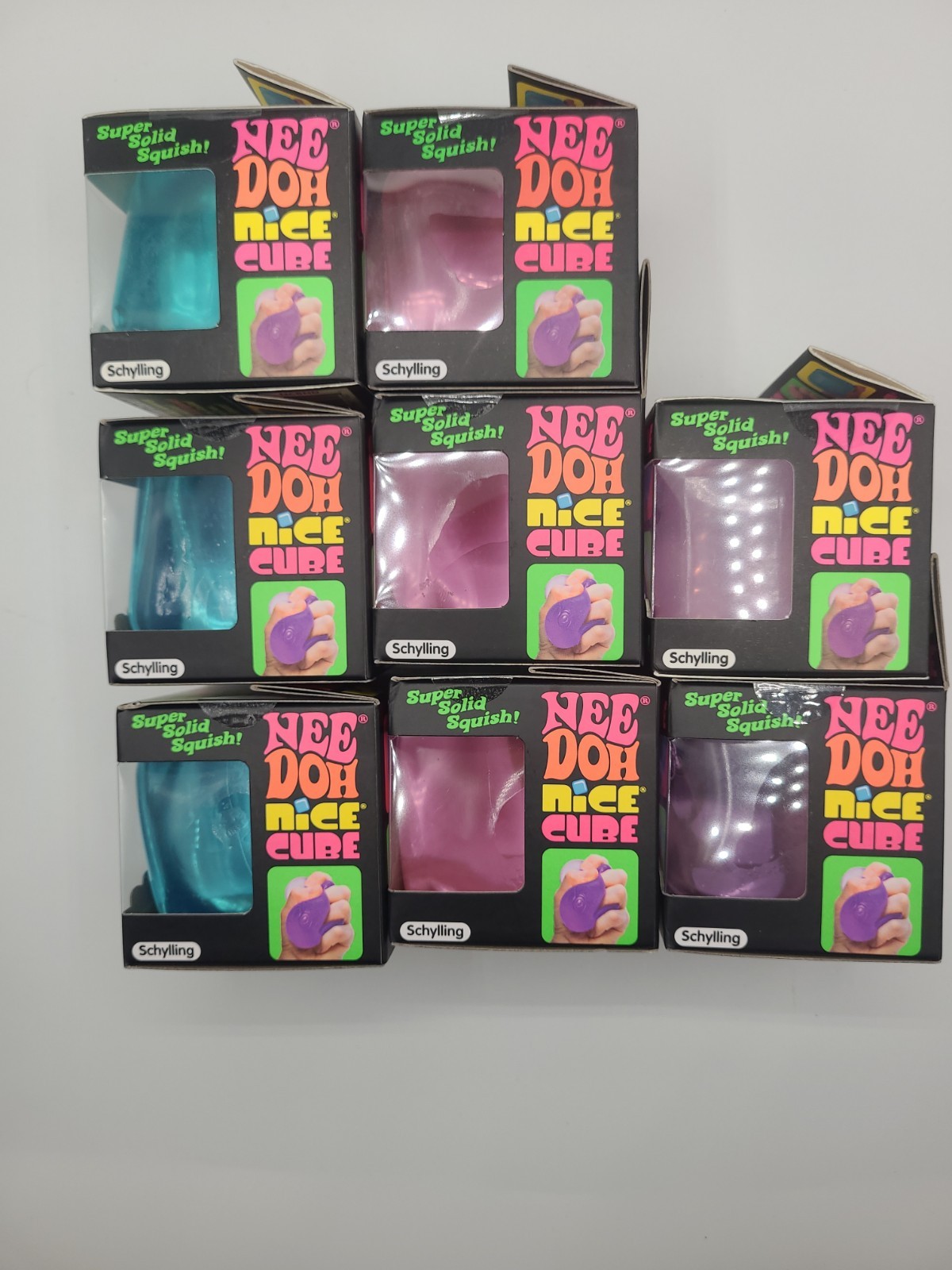 LOT OF 8 NeeDoh Nice Ice Nee Doh Nice Cube – Blue Pink Purple – NEW SEALED.
