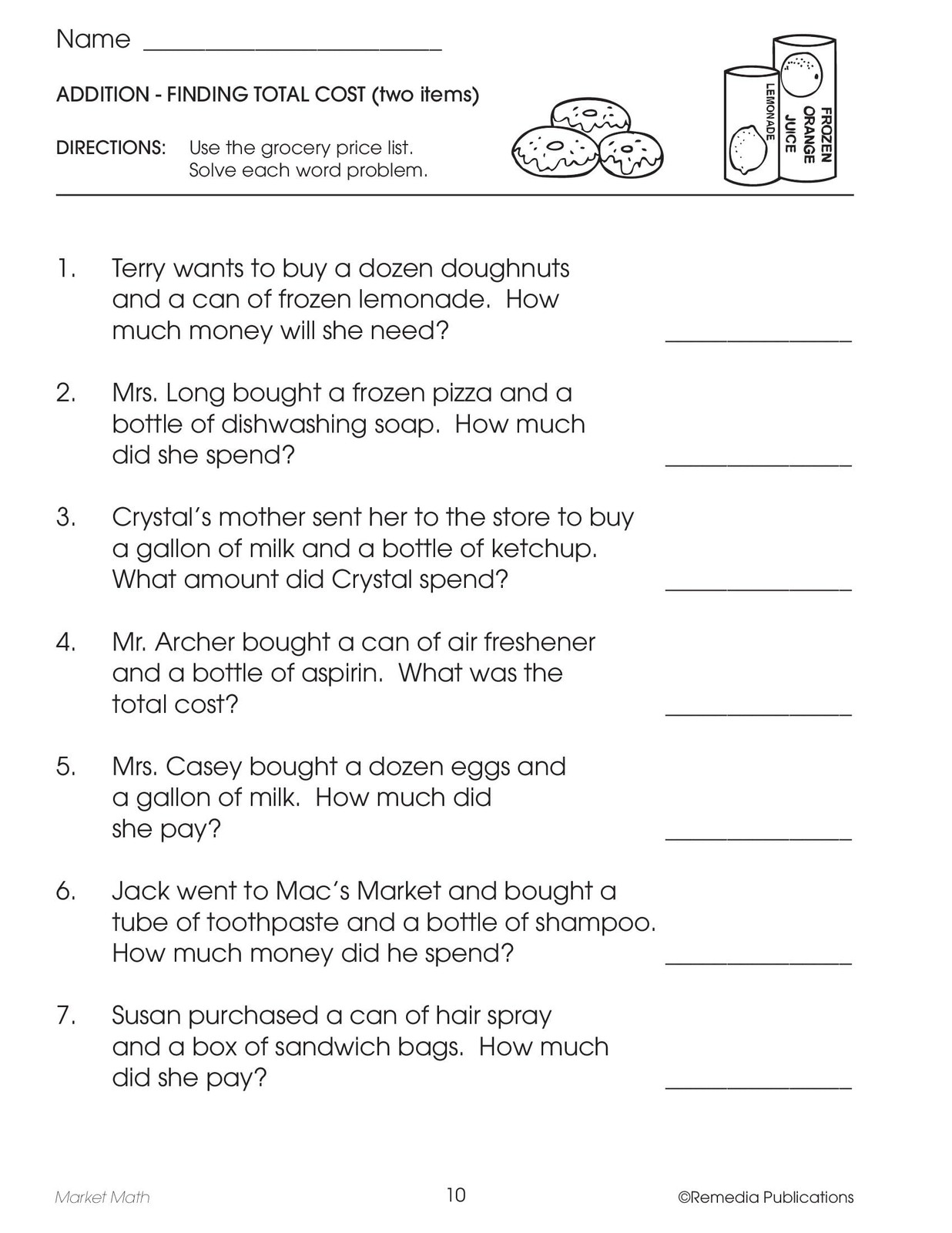Remedia Publications Real Life Math Series Market Math Workbook For Grades 3-6