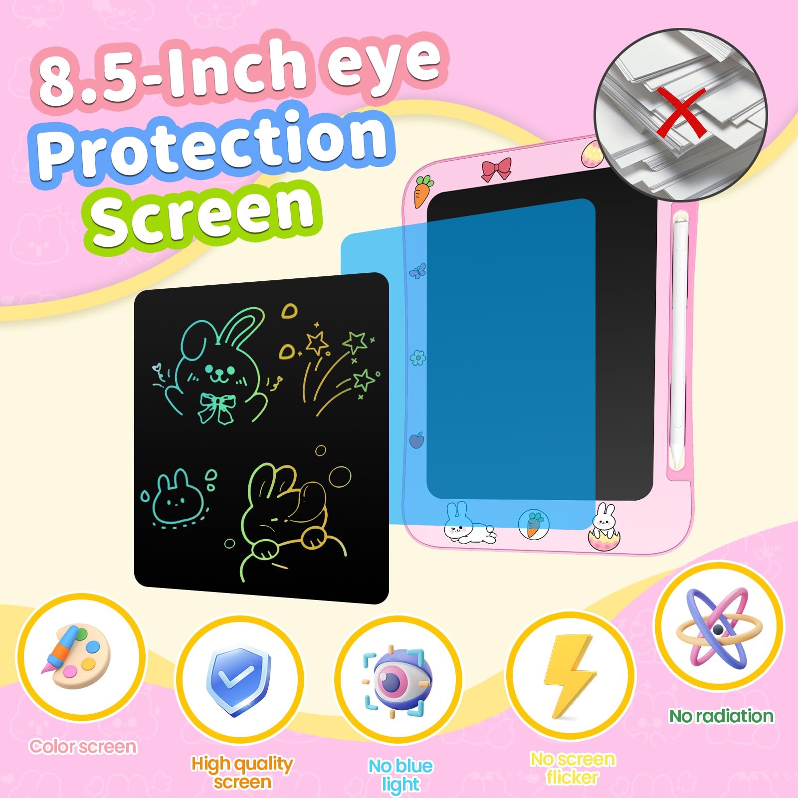 Easter Basket Stuffer Genialba LCD Writing Tablet for Kids, Colorful Pink