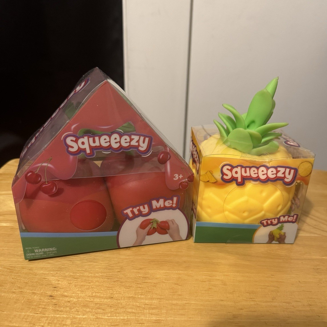 Squeezy Fruit Squishy Squeeze Toys Cherry & Pineapple Lot of 2 Ages 4-7