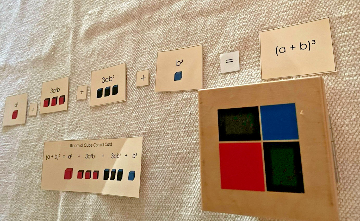 Montessori Binomial Cube w/ Equation and Control Cards for Math/Sensorial Shelf