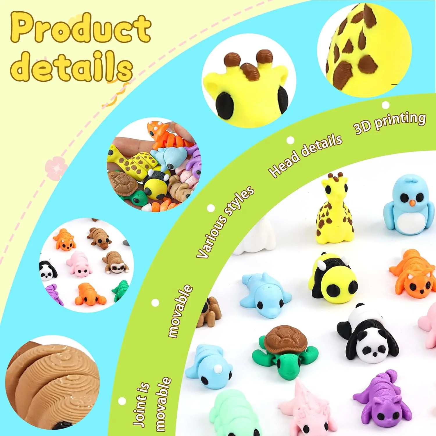 50 pcs Animal Figurines, 3D Printed Animal Figurines Set, Articulated, Party Fav