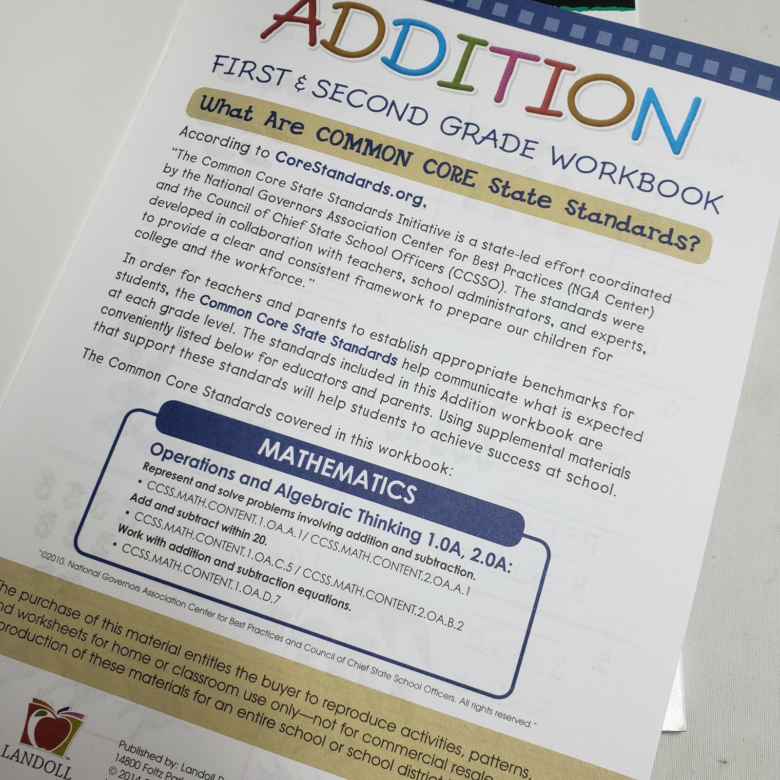 Homeschool Workbooks 1st and 2nd Grade Math Addition and Subtraction Common Core