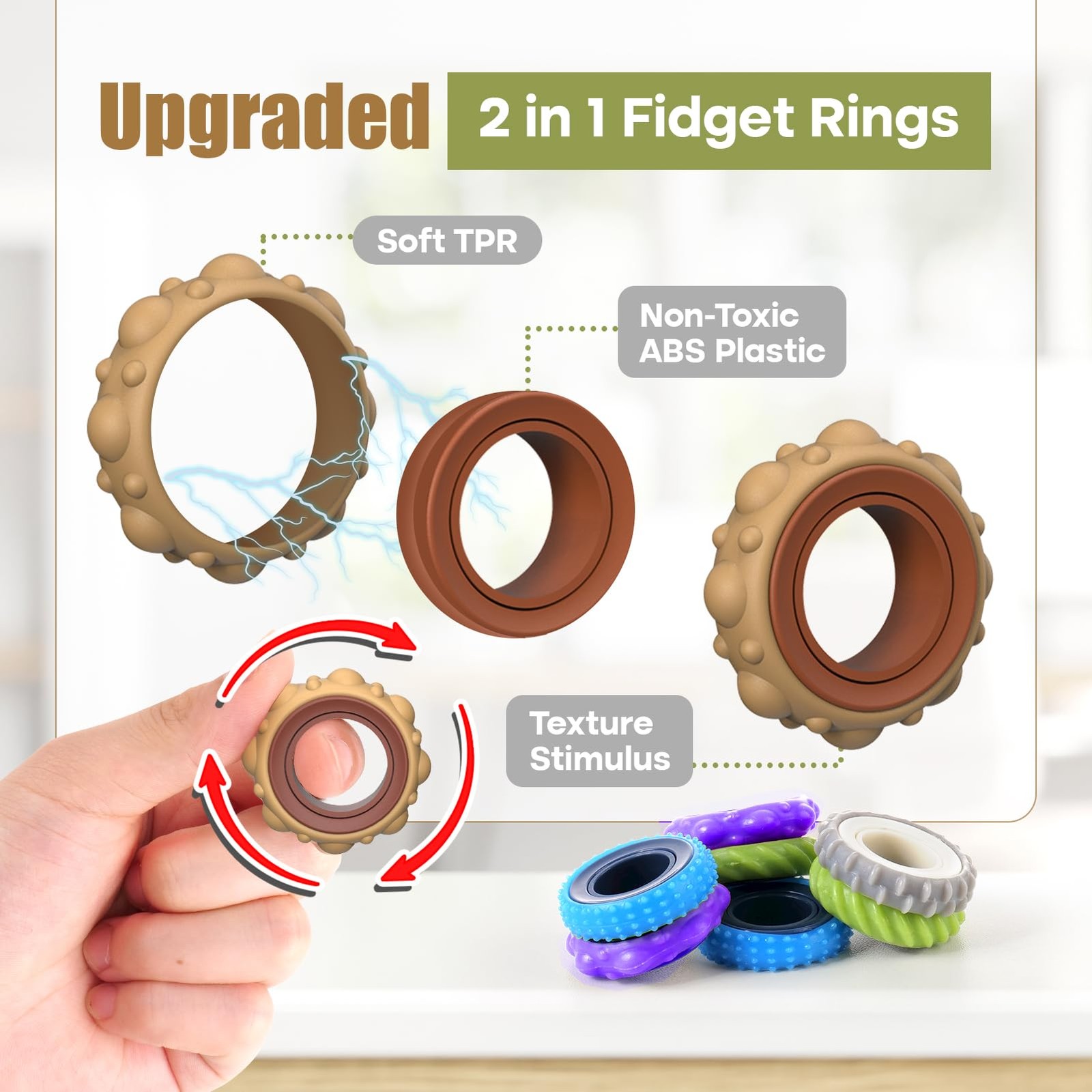 Fidget Toys Adults Sensory Rings: 12 Pack 12PCS, Neutral (Black, White, Gray)
