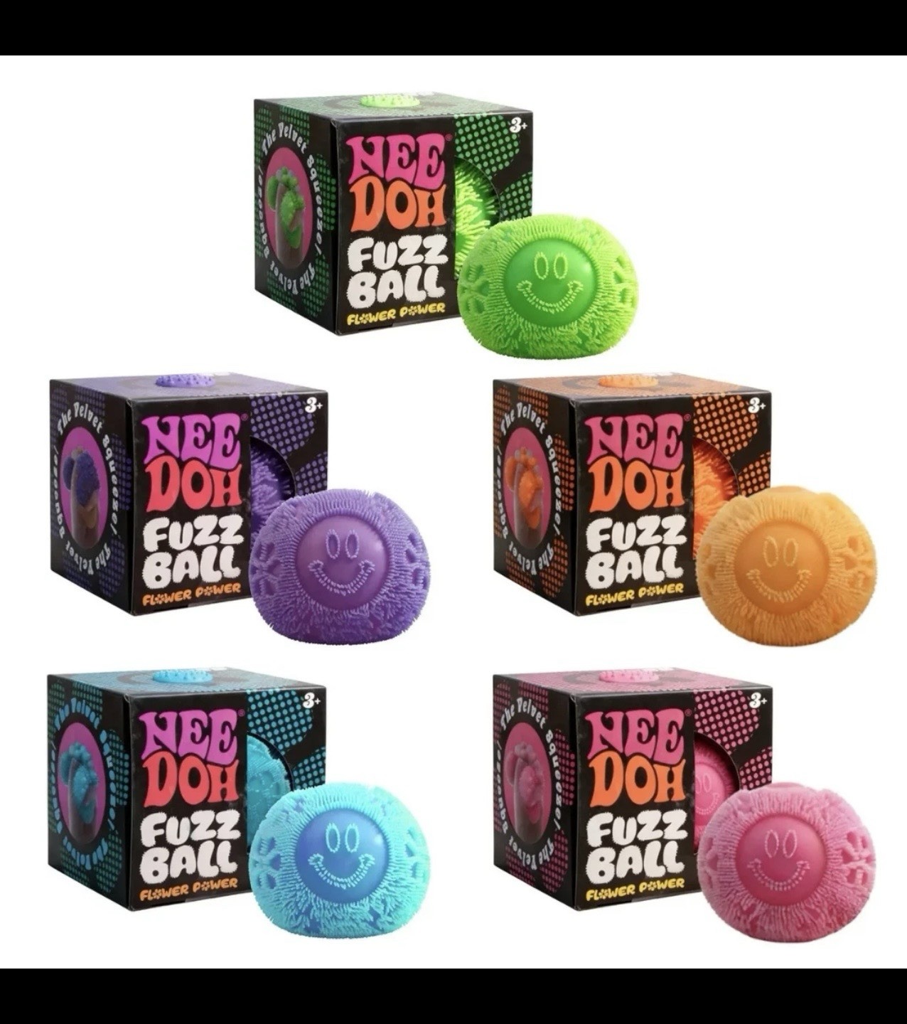 Nee Doh Fuzz Ball “Flower Power” Tactile Squeeze Stress Ball, Multicolor, 3+