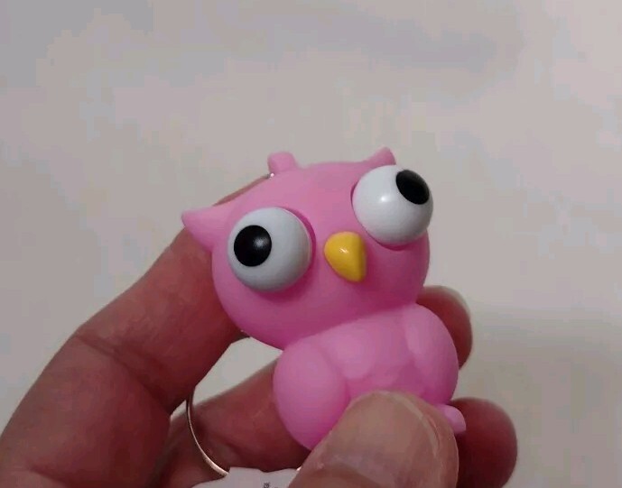 Owl Pink Rubber Squeeze Toy Eyes Pop Out Keychain Stress Fidget 2″ Tiny