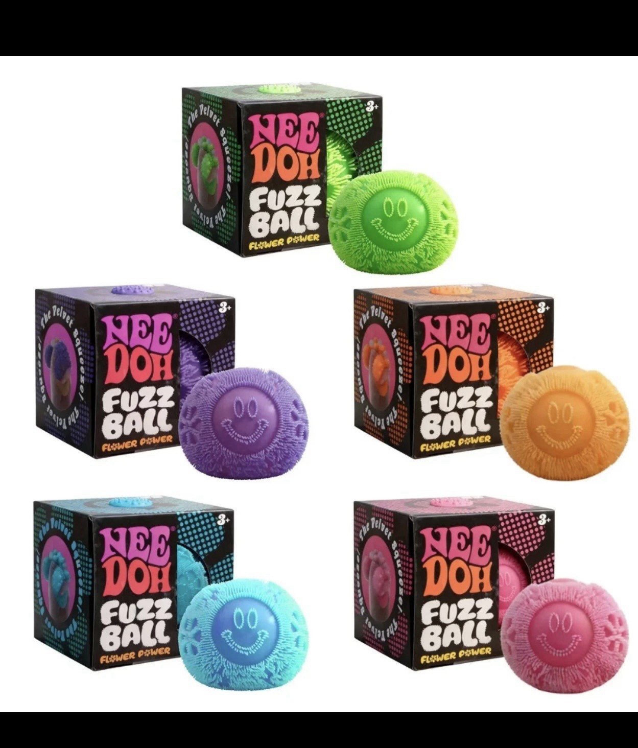 Nee Doh Fuzz Ball “Flower Power” Tactile Squeeze Stress Ball, Multicolor, 3+