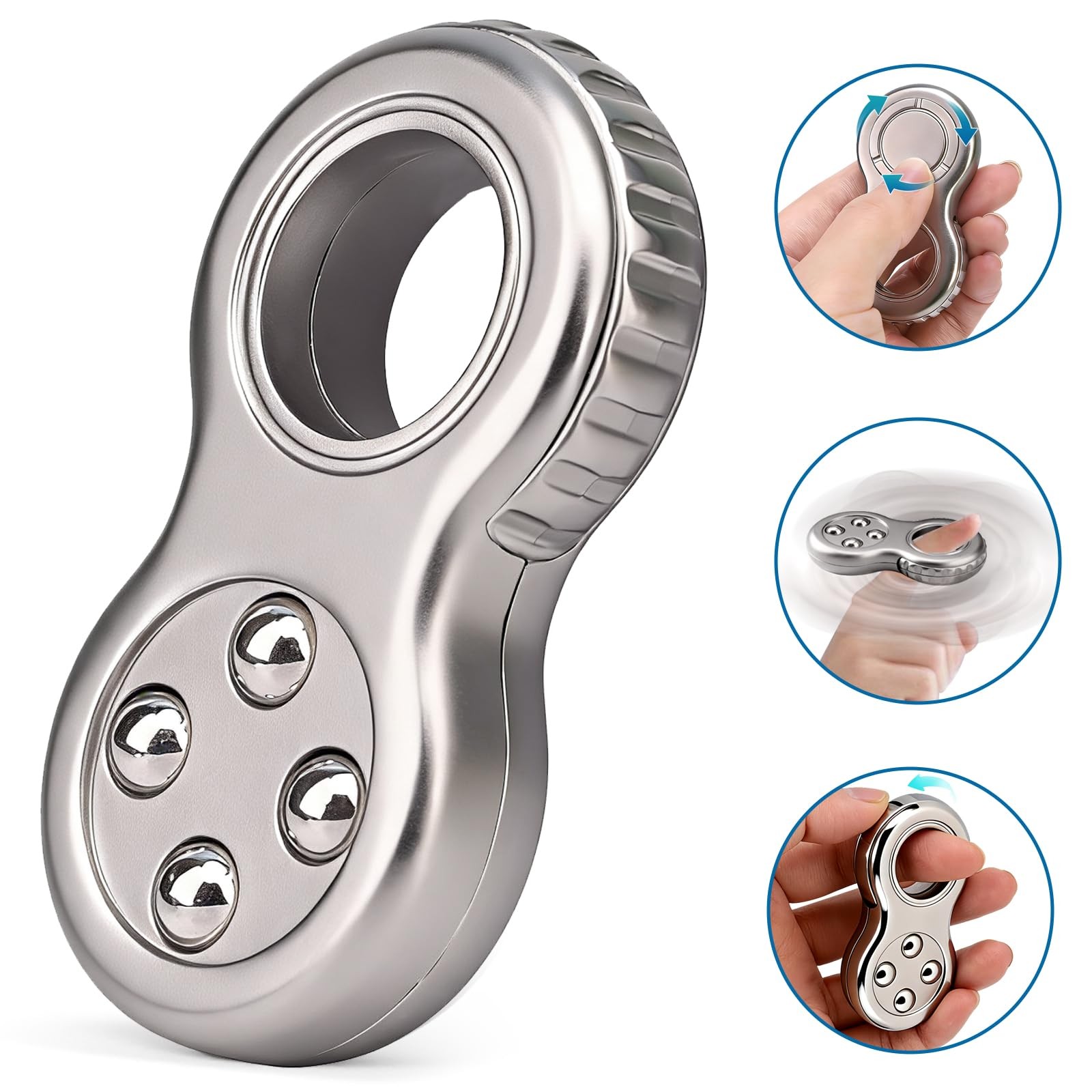 Fidget Ring Toy Metal for Teen Adults,Fidget Spinner Pad Kids Silver