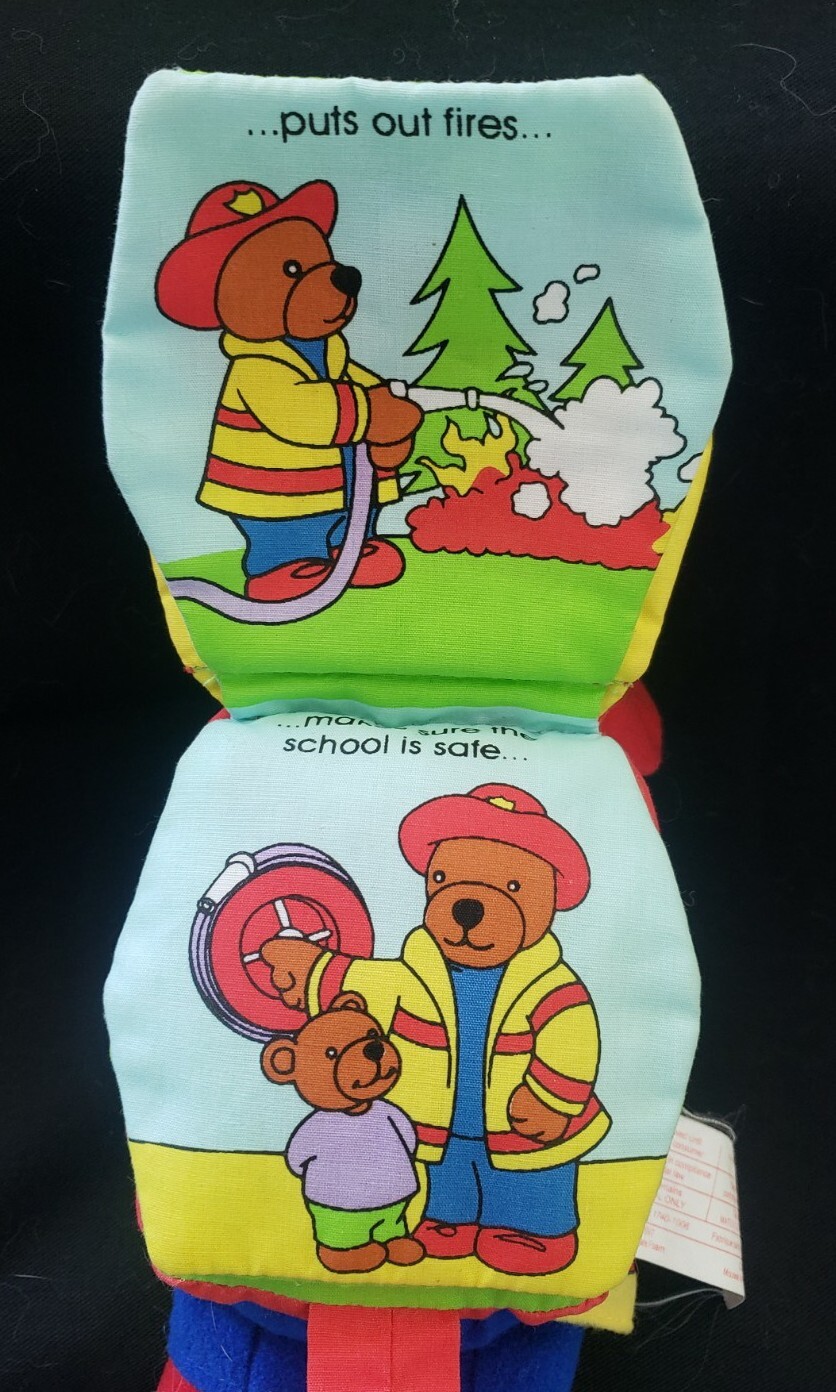 SoftPlay Plush Fireman Bear’s Storybook, Teddy Bear w/Cloth Backpack Book, 2002