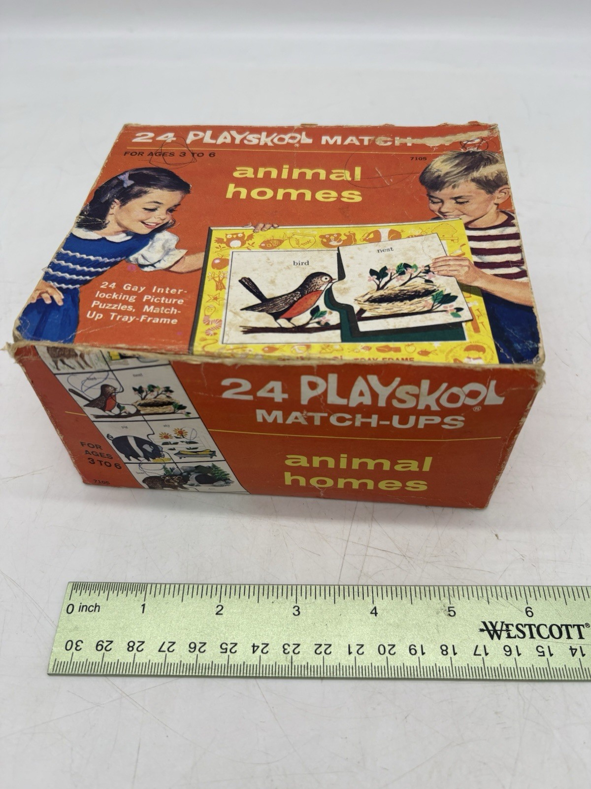 Vintage 1964 Playskool Match-Ups Puzzle Card Games Animal Homes 94% Complete