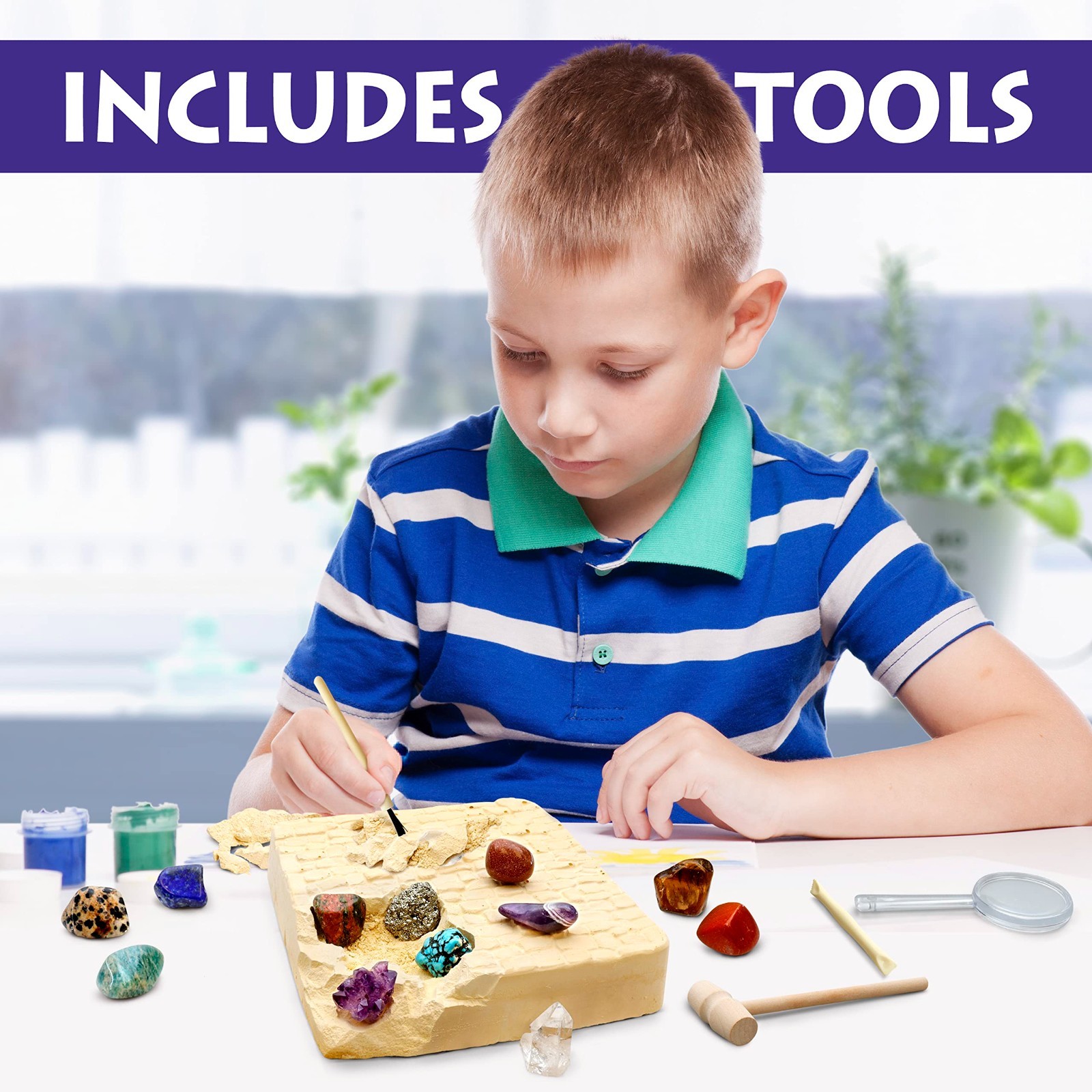 Gemstone Dig Kit – Excavate 16 Real Gems & Crystals, STEM Science Activity for K