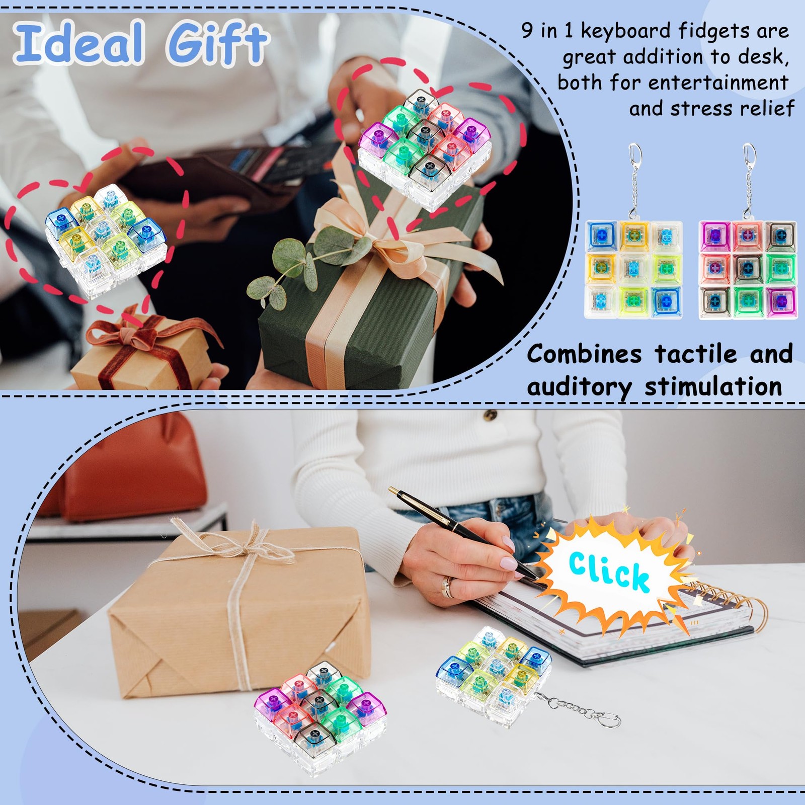 2 Pack 9 in 1 Keyboard Fidget Toy, 2.36 X 1.18 Inches, Mix Transparent