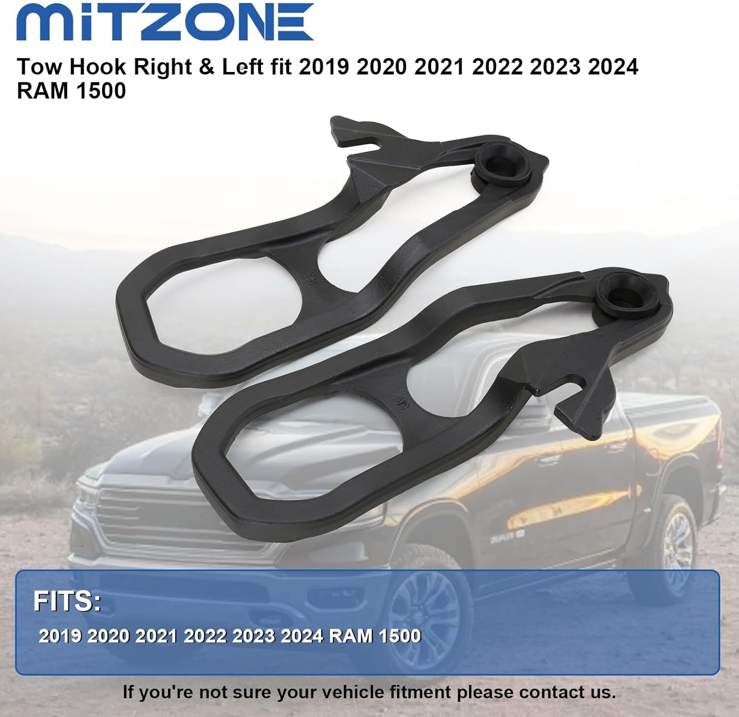 Black MITZONE Front Tow Hooks Right & Left with Bushing Compatible with 2019