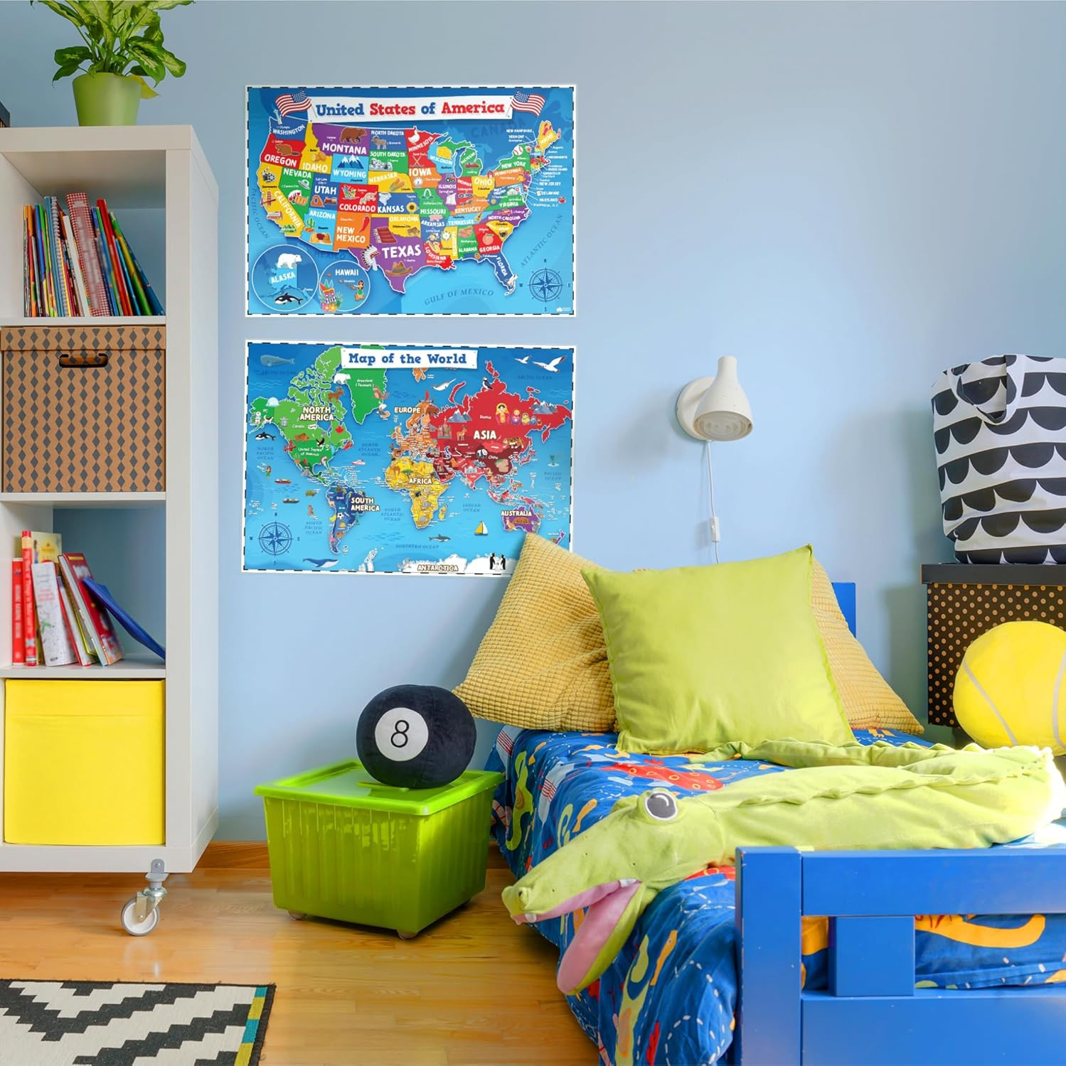 United States Map For Kids & World Maps For Kids 2pc Set – 24” x 16” Waterproof