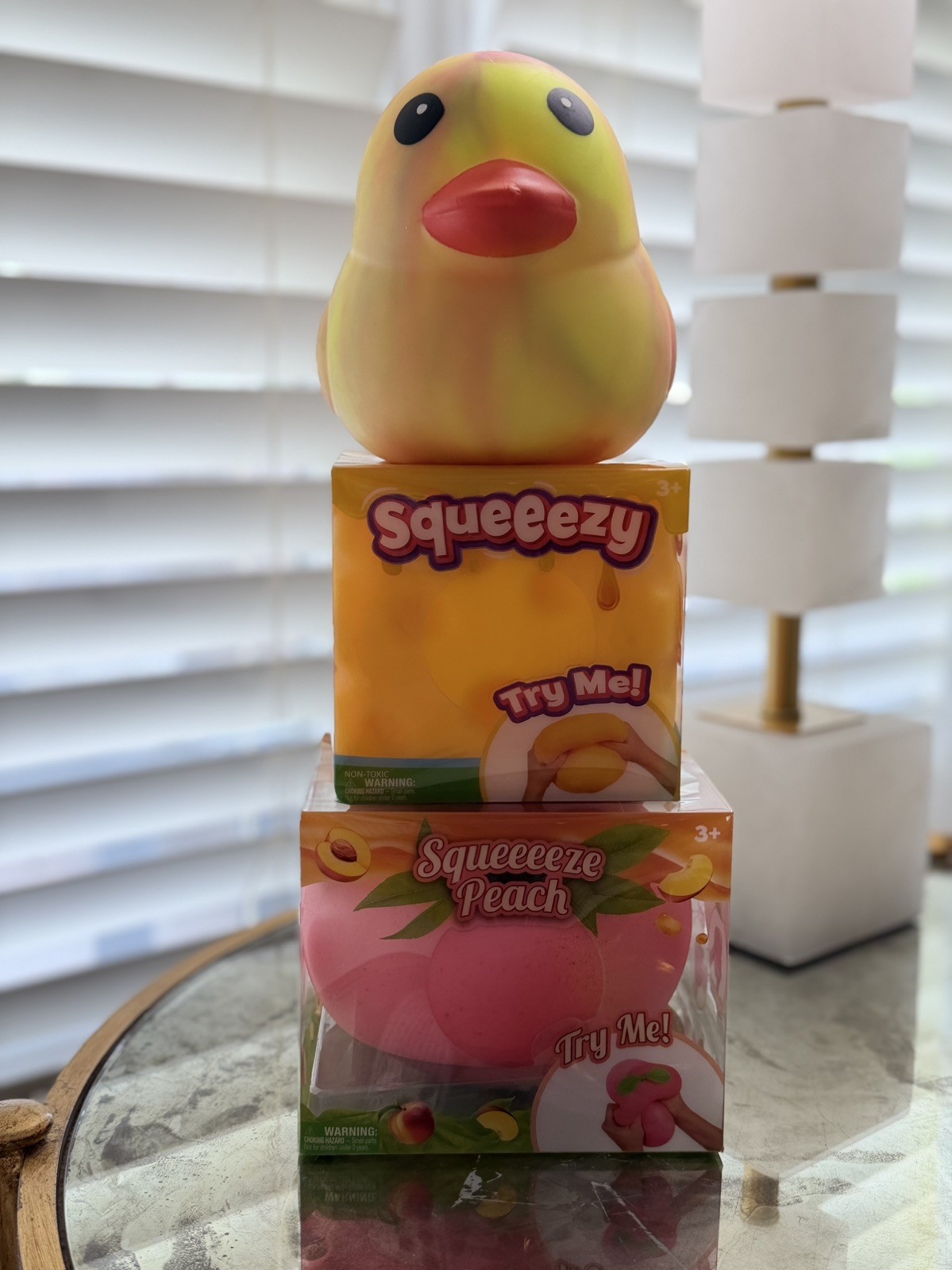 Lot of 3 Viral Squishy items! Tie dye Duck,Cheese, and Peach! Squishy FAVS! 🤩