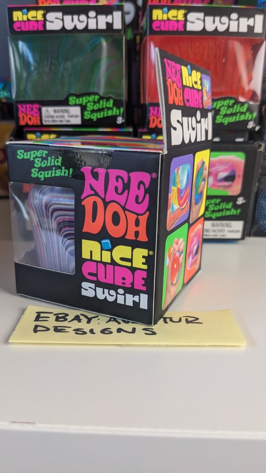 ✅GENUINE Needoh Nice Cube Swirl Super Solid Squish Black Purple White RARE COLOR
