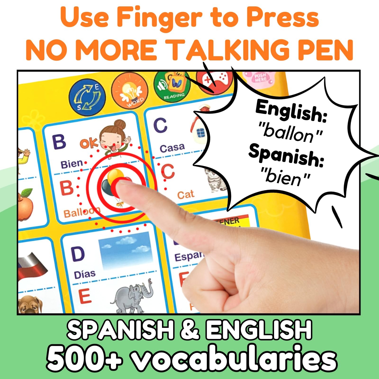 ZeenKind Learn Spanish for Kids |Spanish English Talking Sound Book Toddler | Bi