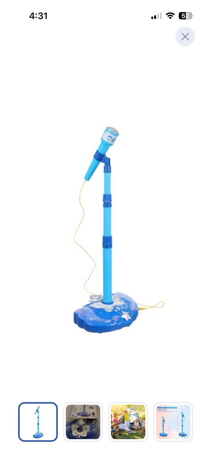 Kids Microphone Stand Music Educational Toy, Blue, Adjustable, Age 3-7 Years
