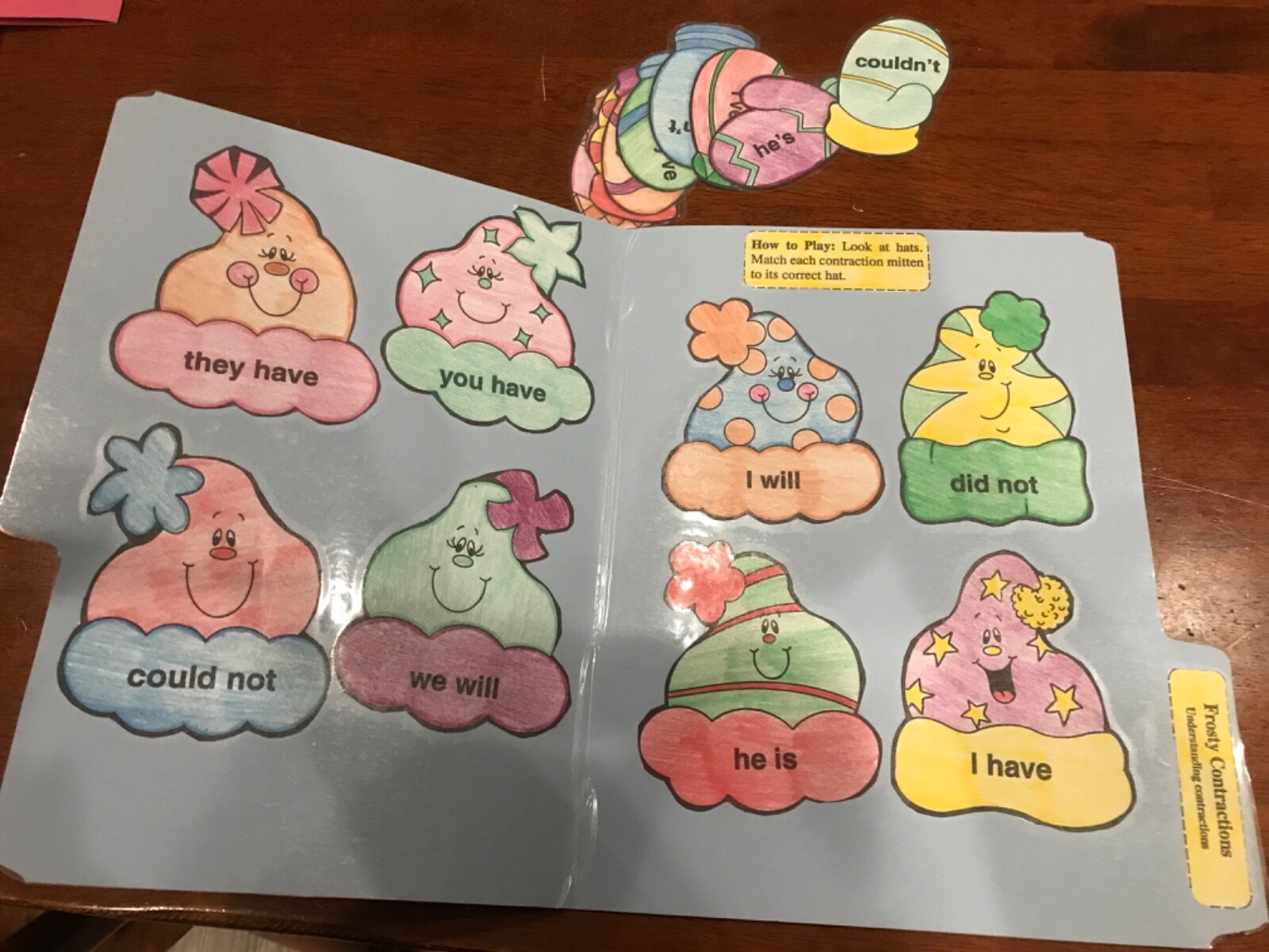 Frosty Contractions! 2nd grade language arts file folder game