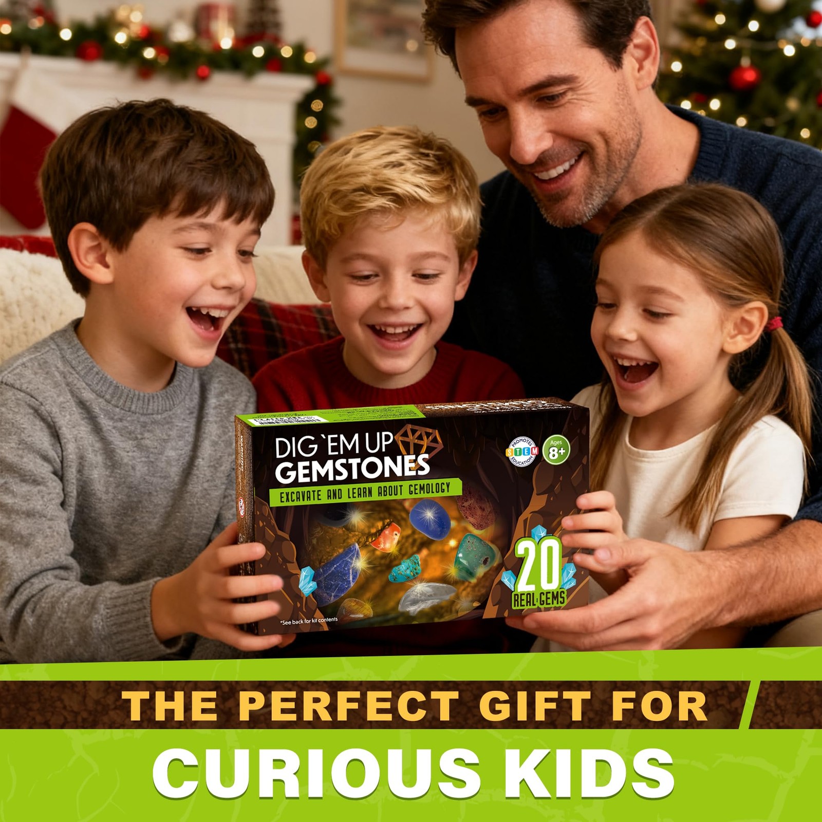 Gemstone Dig Kit, Excavate 20 Real Gems, Science Kit for Kids Age 8-12,