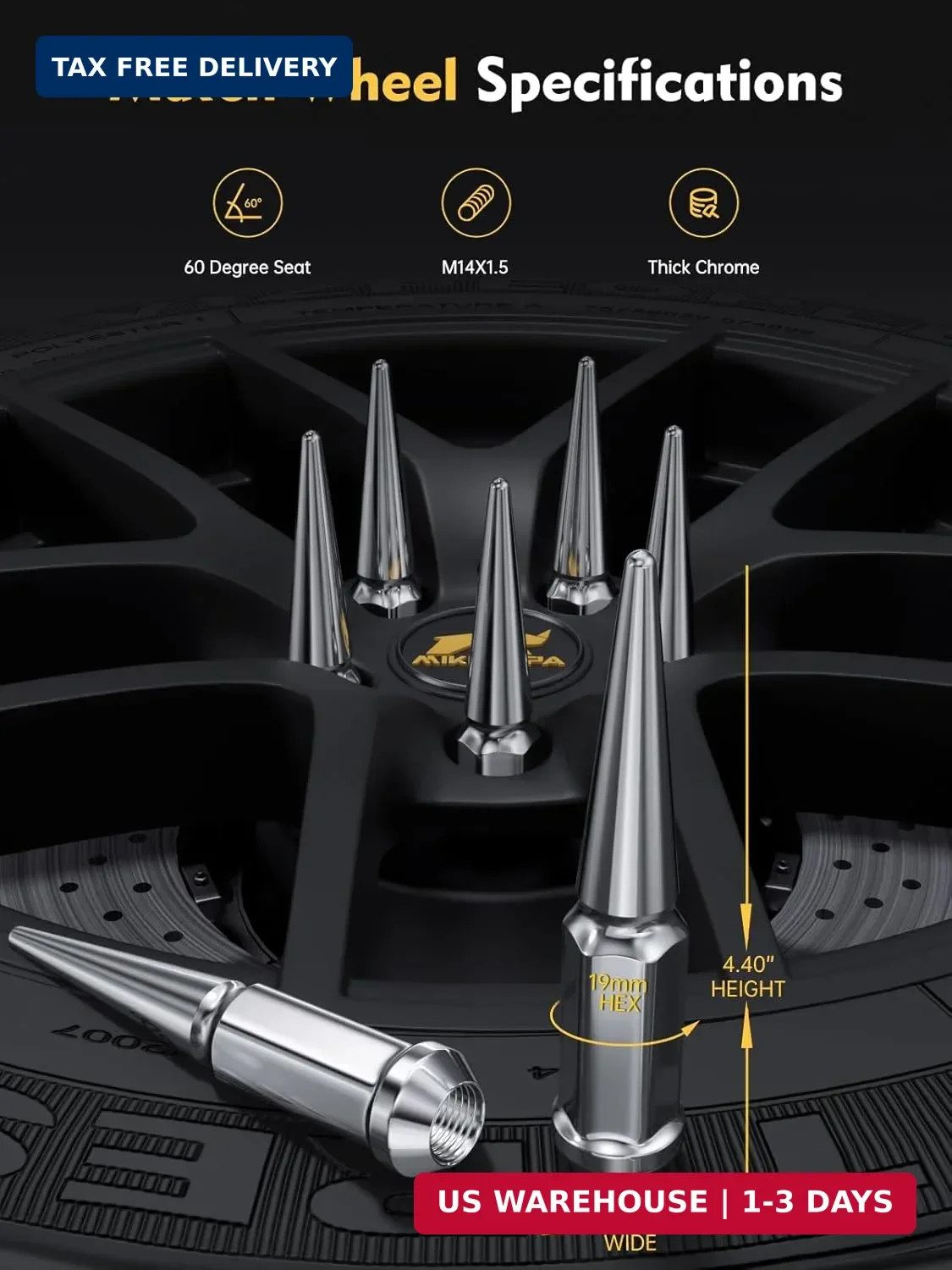 MIKKUPPA M14x1.5 32PCS Spike Lug Nuts, Replacement for Chevy Silverado Suburban