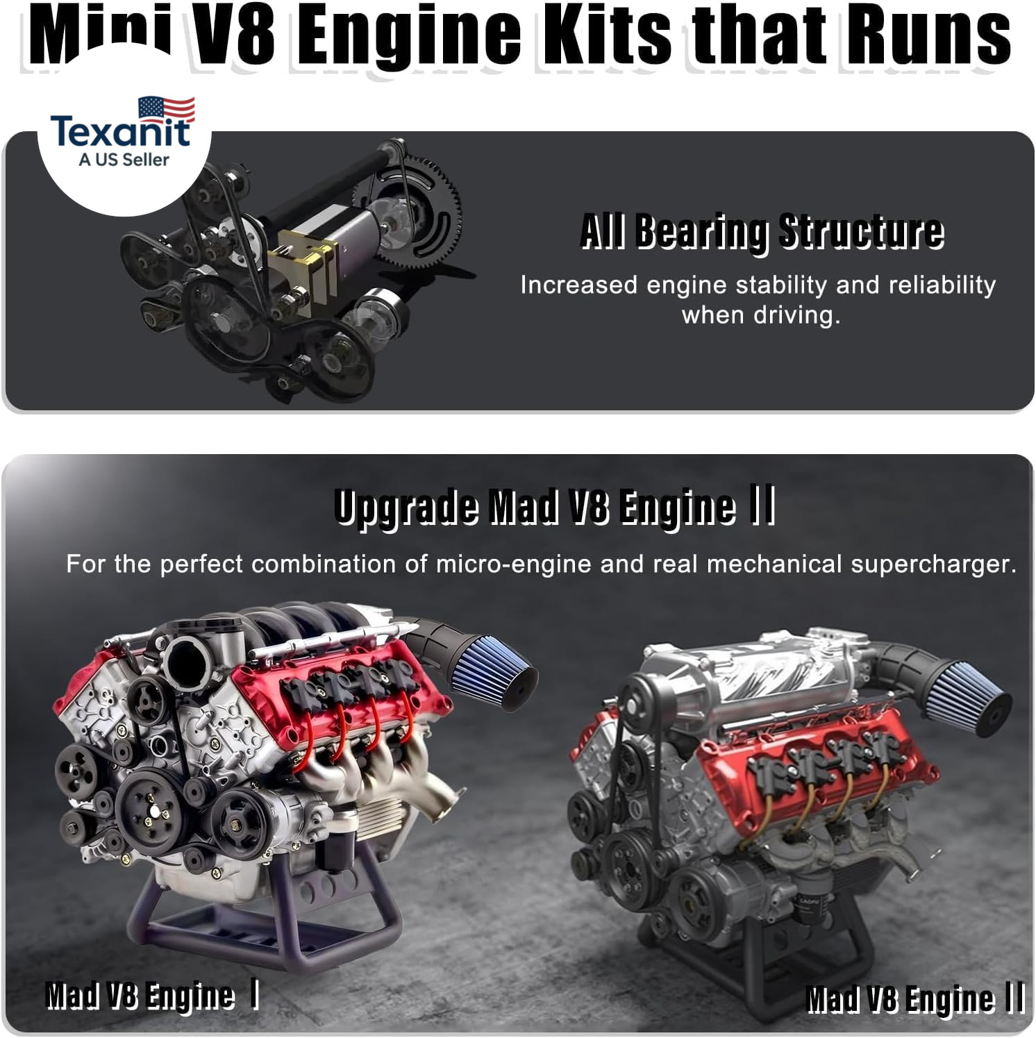 MAD Cison Mini V8 Engine Kit That Runs – Small Engine Building Kit for Adults, S
