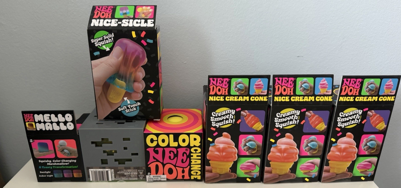 Schylling NeeDoh Yellow Bundle Nice Cream trio Minecraft Jelly Mello Mallo+