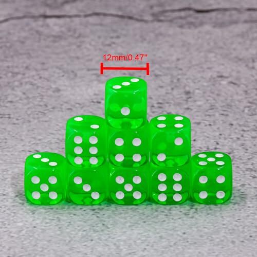 36 of Pack 12MM 6 Sided Mini Dice Set,Translucent Colors Game Translucentgreen